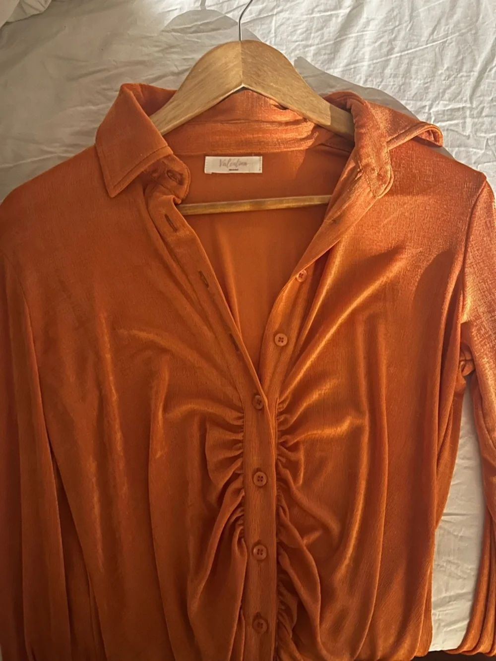 Orange Ruched Button-Down Mini Dress - Picture 2 of 2